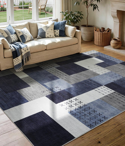 YIHOUSE Brown Modern 5x7 Area Rugs for Living Room, Washable Geometric Patchwork Rug for Bedroom Playroom Non Slip Low Pile, Southwestern Rustic Throw Carpet for Entryway Home Office