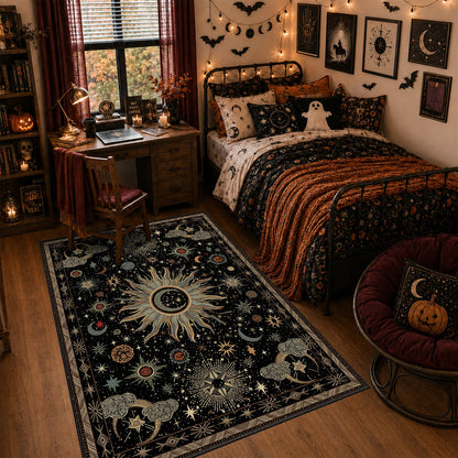 Vacuum-Friendly, 8x10 Washable Area Rug, Black Gold Beige Red