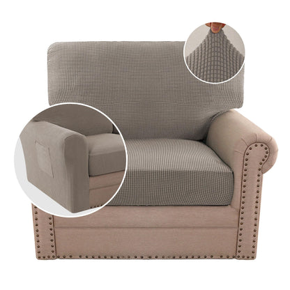 H.VERSAILTEX Multi-Pieces Sofa Covers Stretch Couch Covers Form Fitted Seats and Back Cushions Covers (3 Seat Covers Plus 3 Back Cusion Covers, Bonus 2 Armrest Covers), Sand