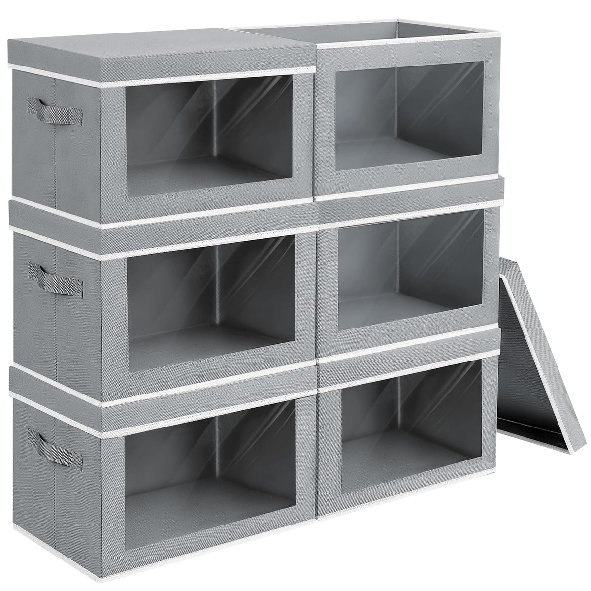 Homsorout Storage Bins with Lids, 4 Pack Large Storage Cubes with Window, Closet Bins with Lids & Handles, Fabric Box for Organizing Clothes, Towels, Books, Beige