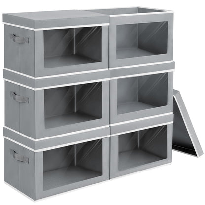Homsorout Storage Bins with Lids, 4 Pack Large Storage Cubes with Window, Closet Bins with Lids & Handles, Fabric Box for Organizing Clothes, Towels, Books, Beige