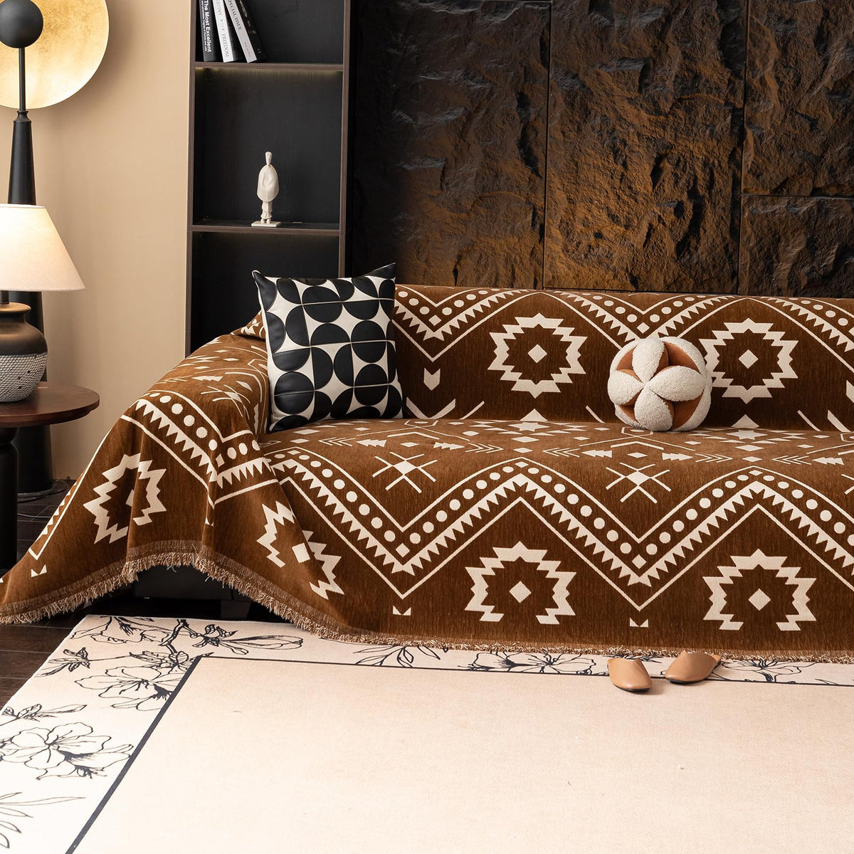 VClife Bohemian Sofa Covers Chenille Couch Cover for Sectional Couch, Soft Non Slip Couch Covers for 2 Cushion Sofa Breathable Sofa Furniture Protector Slip Cover for Couch, Pumpkin, 71"X118"