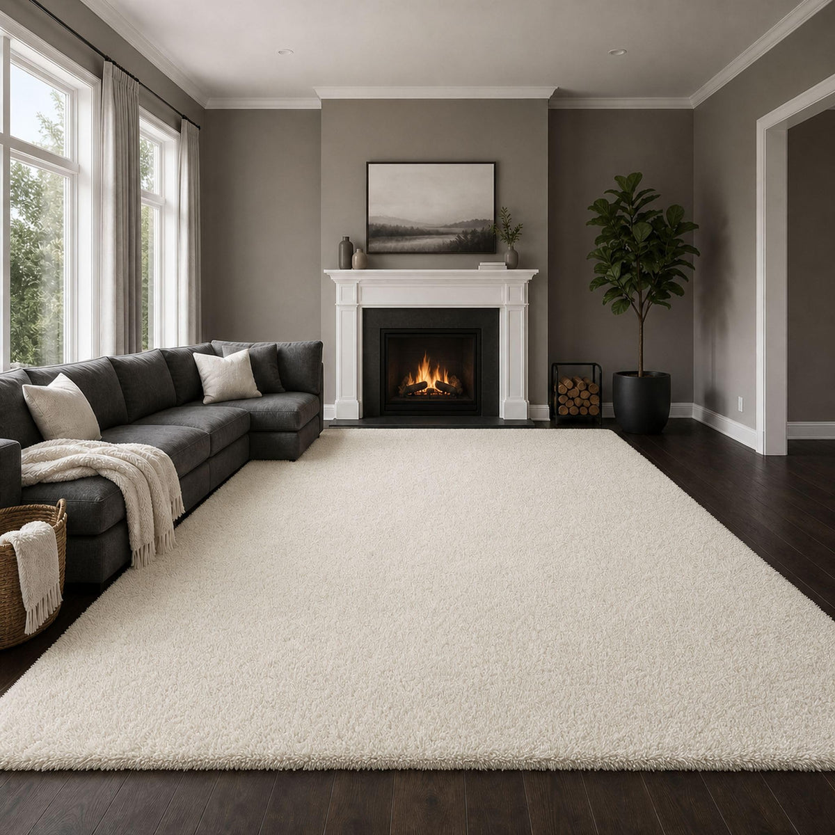 Ophanie Area Rugs 9x12 Living Room, Large Grey Bedroom Carpet, Big Shag Indoor Thick Soft Nursery Rug, Gray Fluffy Carpets for Boy and Girls Room Dorm Home Decor Aesthetic
