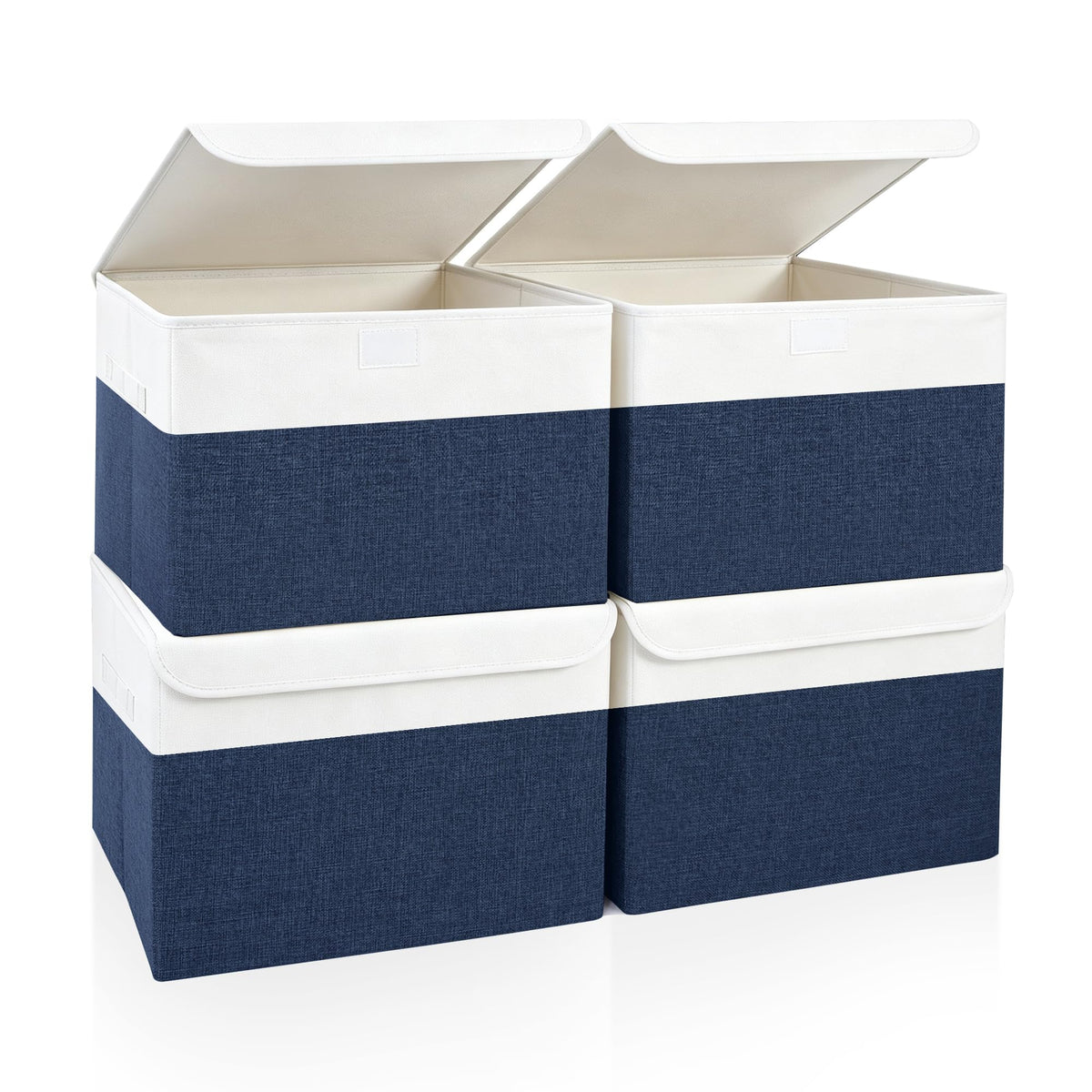 Bagnizer Large 17" 42 Quarts Collapsible Stackable Storage Bins with Lids [3-Pack] Foldable Fabric Linen Storage Boxes Cube, Closet Organizer Baskets with Label for Home (16.7 x 12 x 12, Gray)