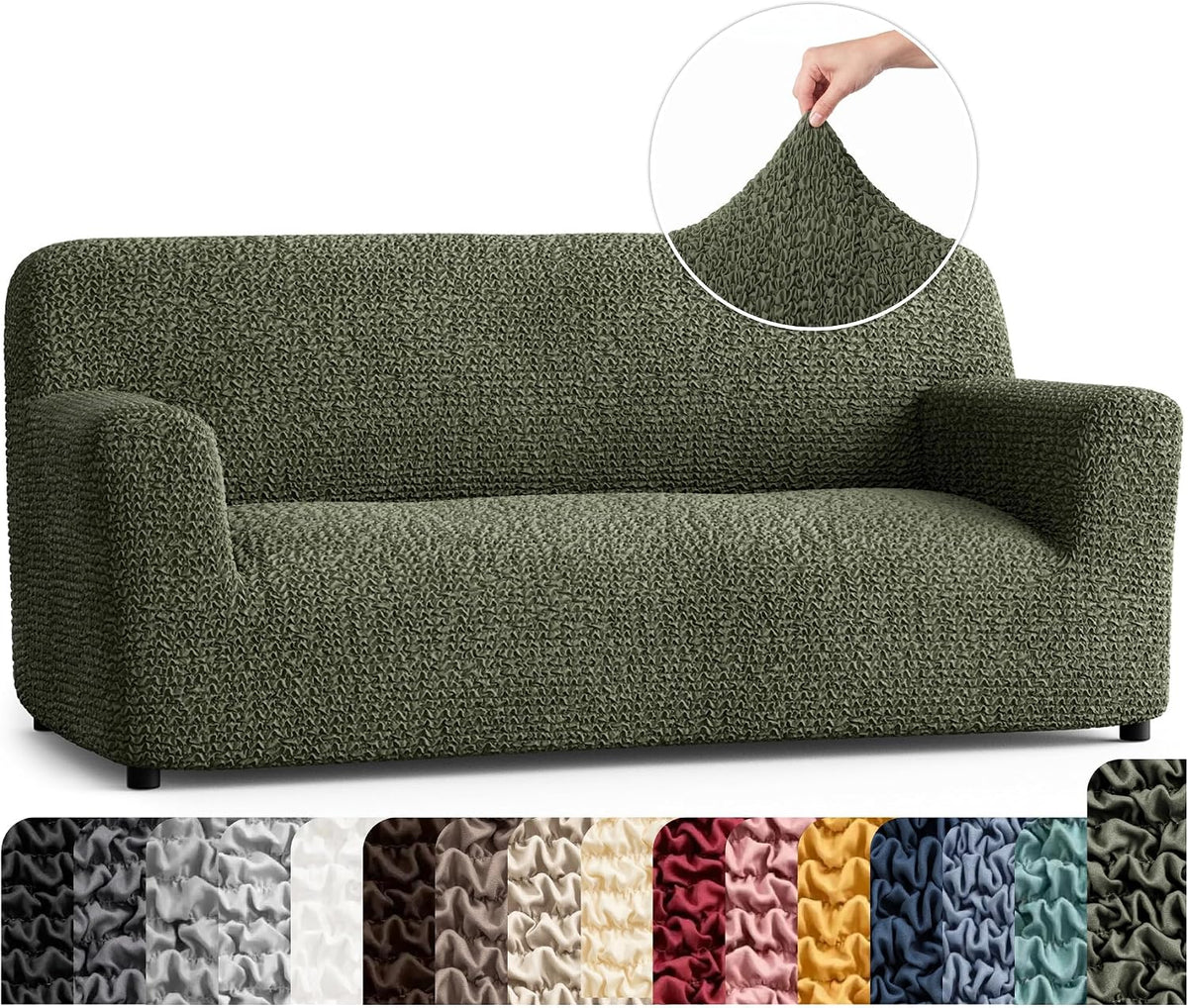 PAULATO Premium Stretch Couch Covers for Sofa - Sofa Chair Cover Washable, Dogs & Pets Friendly - Elastic Polyester Loveseat Slipcovers - Non-Slip Love Seat Couch Covers - Moss Green (64"-85" Wide)
