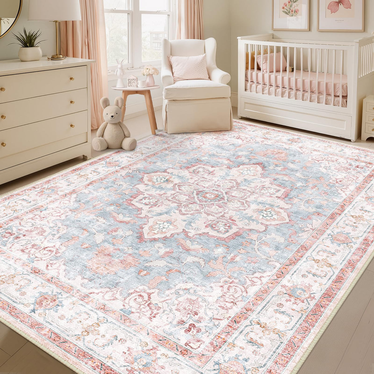 CAPALOCA 5x7 Washable Nursery Girls Low Pile Area Rug Pink