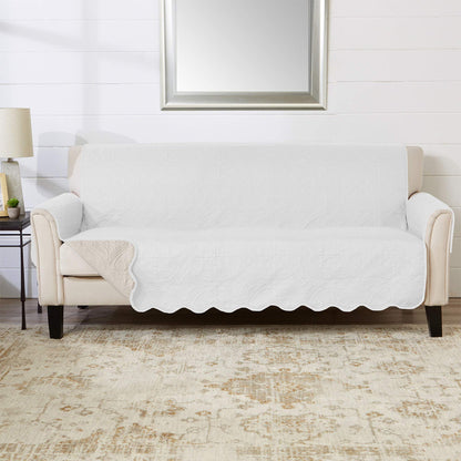 Great Bay Home Reversible Patchwork Sofa Cover - Washable Slipcover Furniture Protector with Elastic Straps - Perfect for Kids & Pets - Box-Stitched Detail (Taupe)