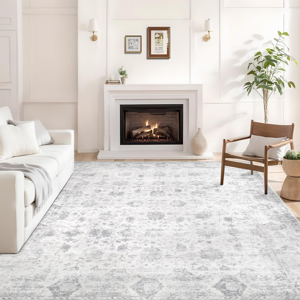 Washable 8×10 Area Rug for Living Room Grey