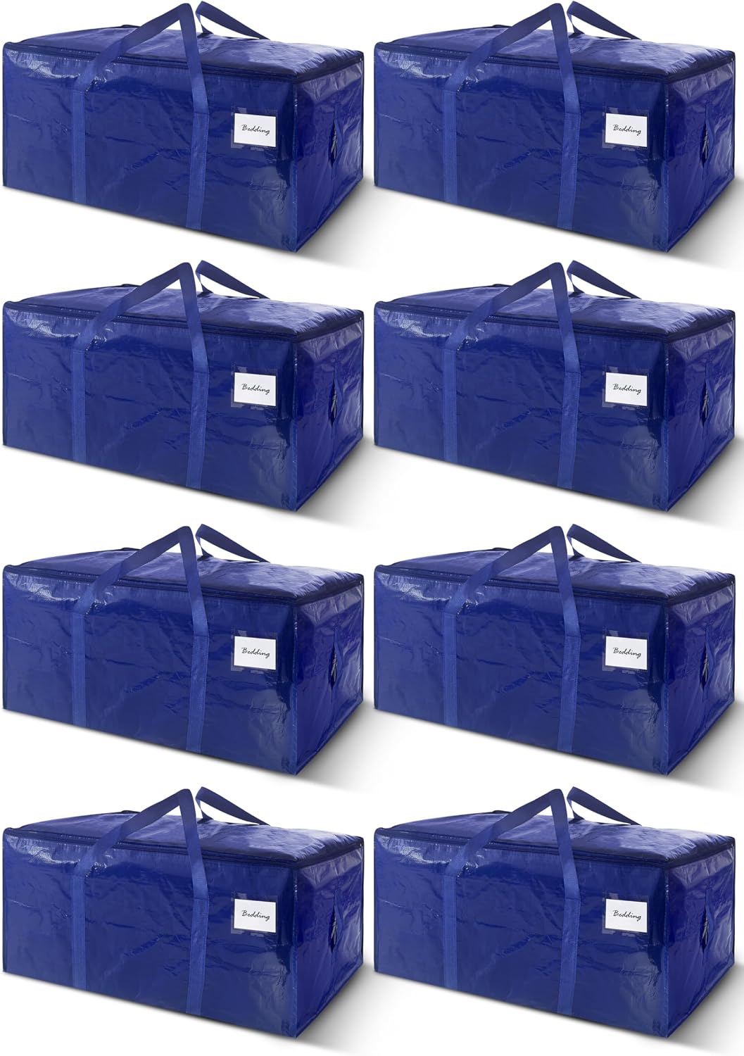 8 Pack Extra Heavy Duty Large Moving Bags with Strong Zipper & Carrying Handles, Sturdy Clothes Storage Bags Totes Bins, Packing Bag Move Boxes College Moving Supplies, Dark Blue - 24 gal