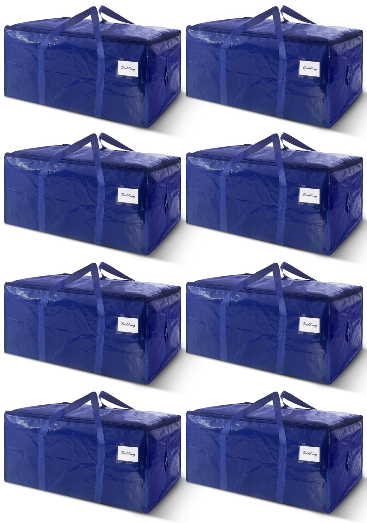 8 Pack Extra Heavy Duty Large Moving Bags with Strong Zipper & Carrying Handles, Sturdy Clothes Storage Bags Totes Bins, Packing Bag Move Boxes College Moving Supplies, Dark Blue - 24 gal