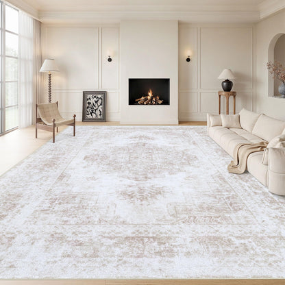 XLUEZ Area Rug 8x10 Living Room Rug, Machine Washable Vintage Distressed Medallion Rug Non-Slip Soft Low Pile Large Indoor Rugs for Bedroom Dining Room Office Children's Room (Beige,8'x10')
