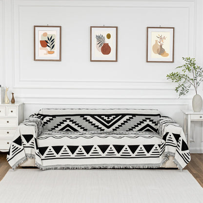 MYSKY HOME Sofa Covers for 2 Cushion Couch L Shaped Couch Cover Washable Couch Cover with Tassels Boho Couch Covers Non Slip Super Universal Soft Sofa Slipcover for Kids, Dogs, Pets, 71"x118", White