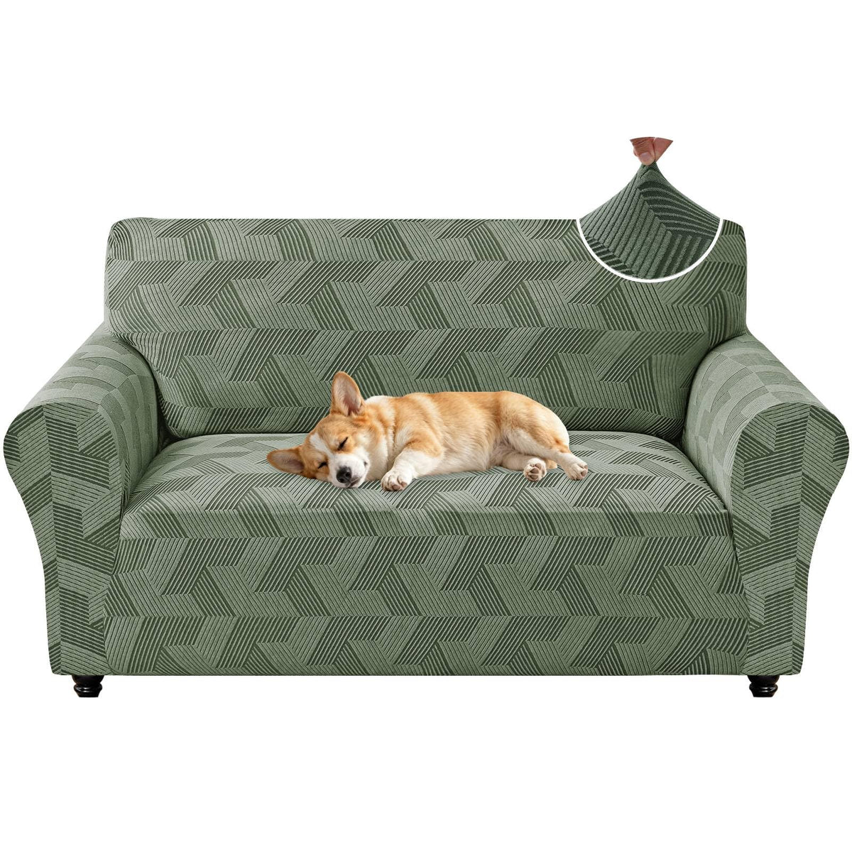 ZNSAYOTX Stretch Couch Covers for 3 Cushion Couch, 1-Piece Sofa Cover Slipcover Pet Friendly, Furniture Protector with Elastic Bottom for Dogs Geometrical Jacquard Fabric (Large, Light Grey)