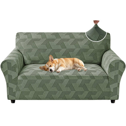 ZNSAYOTX Stretch Couch Covers for 3 Cushion Couch, 1-Piece Sofa Cover Slipcover Pet Friendly, Furniture Protector with Elastic Bottom for Dogs Geometrical Jacquard Fabric (Large, Light Grey)