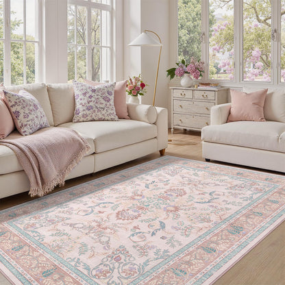 DCX 8x10 Area Rug Living Room: Washable Botanical Carpet Blue and Green