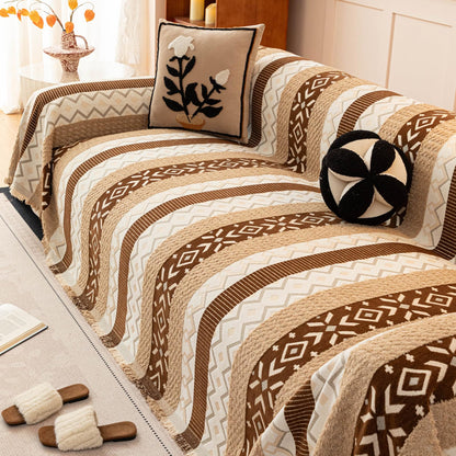 HANDONTIME Green Sofa Cover Vintage Couch Cover for Dogs 91" X150" Couch Cushion Covers with Tassel Herringbone Sofa Cover Boho Sofa Covers for 3 Cushion Couch Chenille Soft Loveseat Sofa Covers