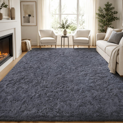 PLHXFR 8x10 Area Rugs Living Room: Fluffy Bedroom Soft Shag Rug Black Grey
