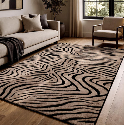 YIHOUSE 5×7 Ft Area Rugs for Living Room: Modern Washable Rug - Abstract Black and Cream White Rug for Bedroom Dining Room Office Playroom Nursery Home Decor - Nonslip Non-Shedding Striped Rugs