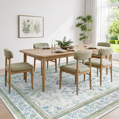DCX 8x10 Area Rug Living Room: Washable Botanical Carpet Blue and Green