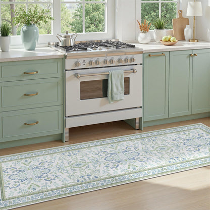 DCX 8x10 Area Rug Living Room: Washable Botanical Carpet Blue and Green