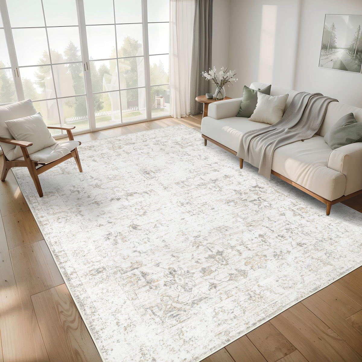Washable 8×10 Area Rug for Living Room Grey