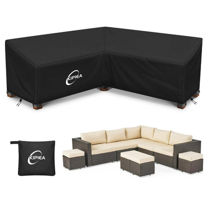 Kipiea Patio V-Shaped Sectional Sofa Cover, 420D Heavy-Duty Oxford Fabric Outdoor Sectional Cover with 6 Windproof Buckles, Anti UV and No Tears, No Fading (85"/85" L x 33.5" D x 31" H) Black