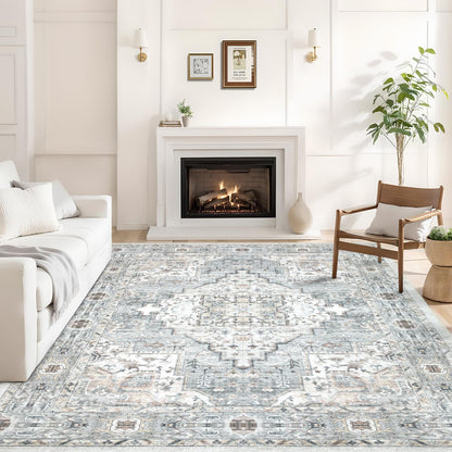 Washable 8×10 Area Rug for Living Room Grey