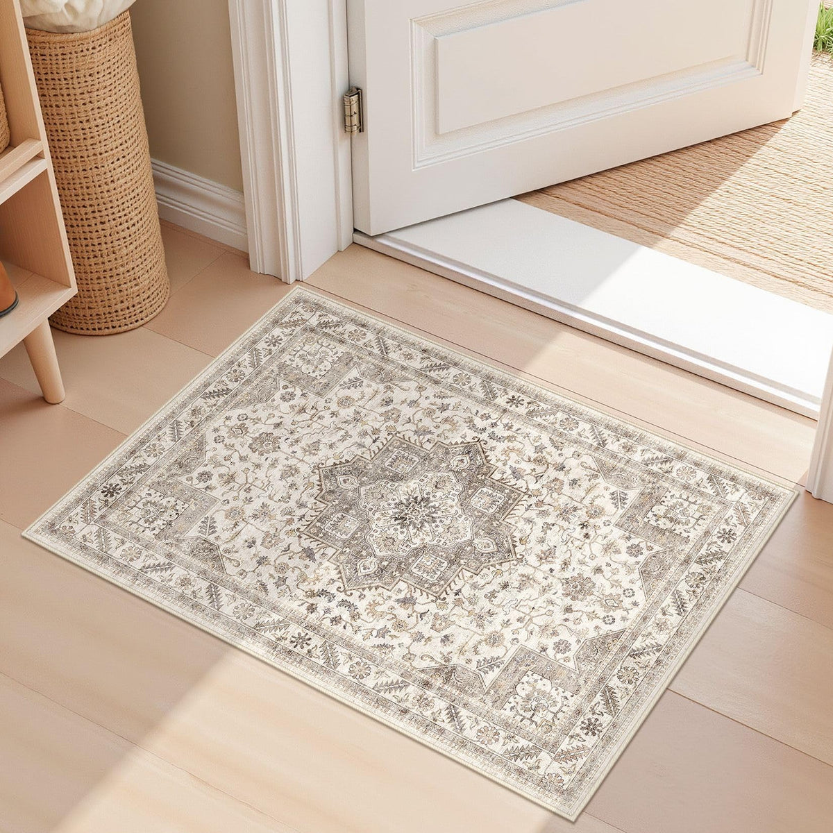 cotiled 9x12 Area Rug for Living Room, Washable, Traditional, Beige