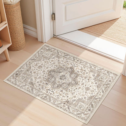 cotiled 9x12 Area Rug for Living Room, Washable, Traditional, Beige