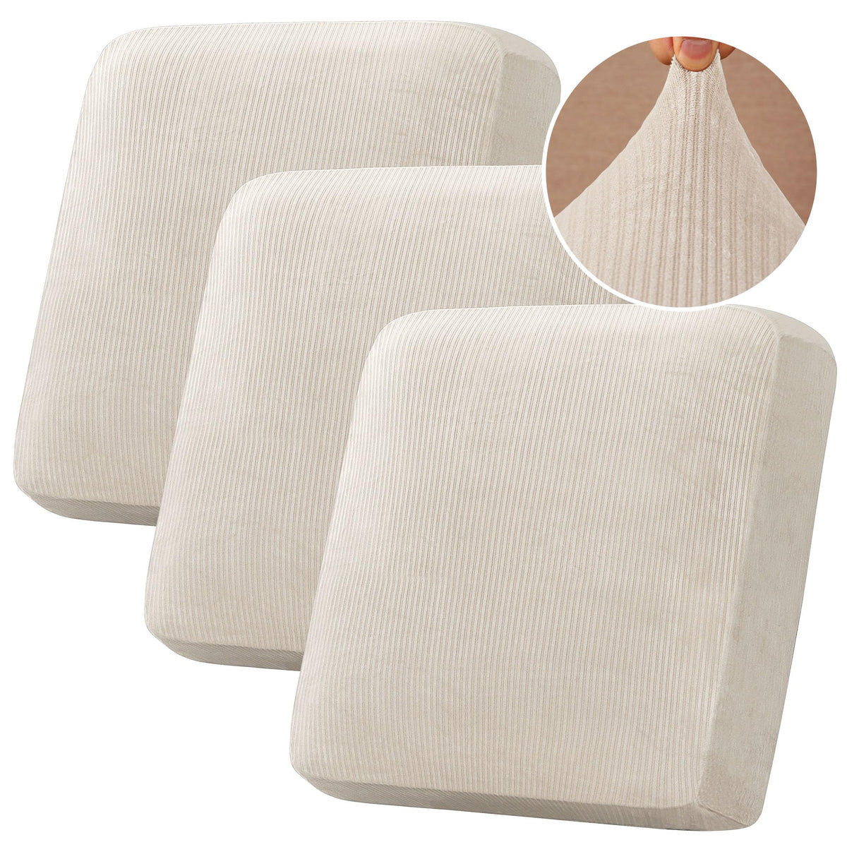 H.VERSAILTEX Velvet Stretch Couch Cushion Cover Plush Cushion Slipcover for Chair Loveseat Sofa Cushion Furniture Protector Seat Cushion Sofa Cover (3 Piece Sofa Cushion Covers, Ivory)