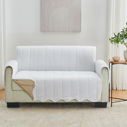 Great Bay Home Reversible Patchwork Sofa Cover - Washable Slipcover Furniture Protector with Elastic Straps - Perfect for Kids & Pets - Box-Stitched Detail (Taupe)
