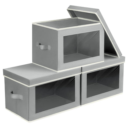 Homsorout Storage Bins with Lids, 4 Pack Large Storage Cubes with Window, Closet Bins with Lids & Handles, Fabric Box for Organizing Clothes, Towels, Books, Beige