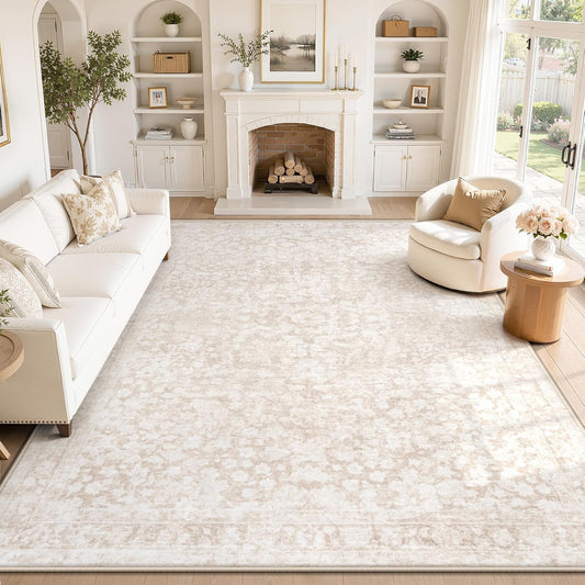 8x10 Area Rugs for Living Room: Boho Vintage Washable Rug Non-Slip Soft Stain Repellent Area Rugs Indoor Low-Pile Large Carpet for Bedroom Office Dining Room Playroom Farmhouse (Beige, 8'x10')