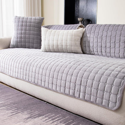 Velvet Sectional Couch Cover for 2-3 Seat, Khaki, 1PC, 35.4"x71"