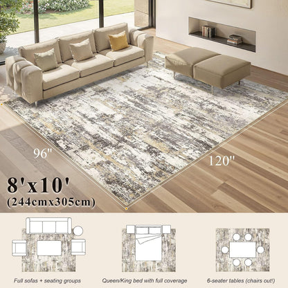 8x10 Area Rugs Living Room Abstract Washable Rug, Gold Brown