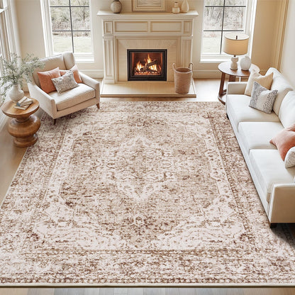 Lofus 8x10 Area Rugs for Living Room Bedroom, Soft Boho Carpet Floral Brown