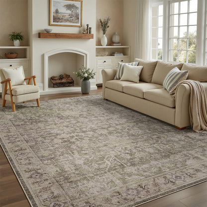 DCX 8x10 Area Rug Living Room: Washable Botanical Carpet Blue and Green