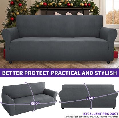 ZNSAYOTX Super Stretch Couch Cover (72"-92") Universal Sofa Covers with Elastic Bottom, Dog Cat Pets Friendly Washable Furniture Protector Fitted Sofa Slipcovers Stay in Place (Dark Grey, Sofa)
