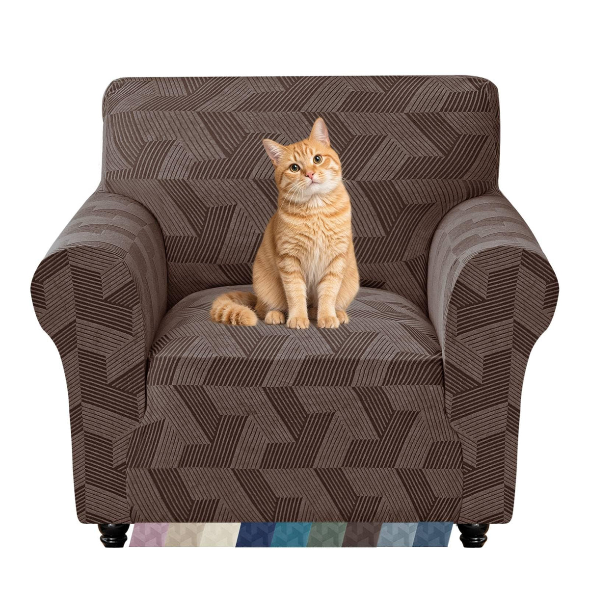 ZNSAYOTX Stretch Couch Covers for 3 Cushion Couch, 1-Piece Sofa Cover Slipcover Pet Friendly, Furniture Protector with Elastic Bottom for Dogs Geometrical Jacquard Fabric (Large, Light Grey)