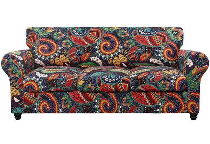 SearchI Stretch Sofa Cover Printed Couch Cover, Floral Pattern 4 Pieces Sofa Slipcover with 3 Separate Cushion Cover, Washable Furniture Protector for Living Room(Sofa, Yellow+Flower)
