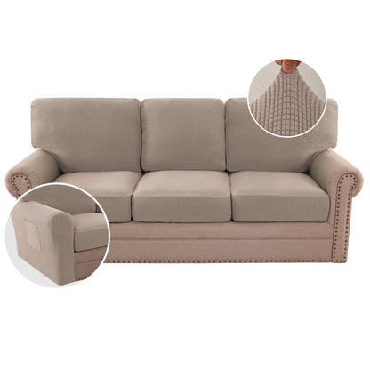 H.VERSAILTEX Multi-Pieces Sofa Covers Stretch Couch Covers Form Fitted Seats and Back Cushions Covers (3 Seat Covers Plus 3 Back Cusion Covers, Bonus 2 Armrest Covers), Sand