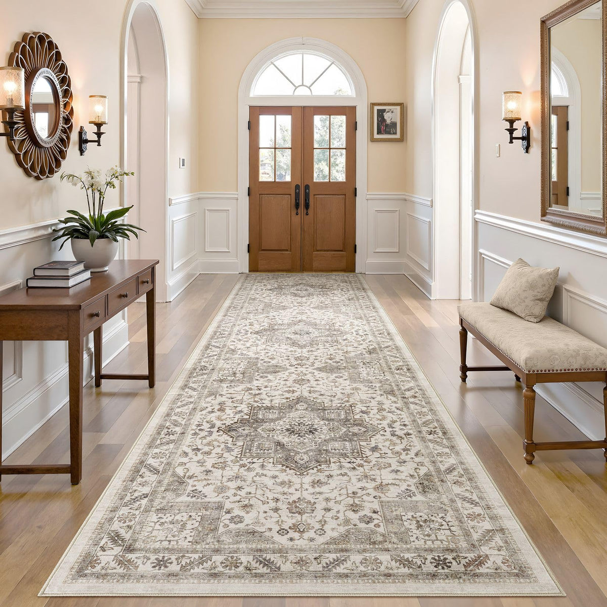 cotiled 9x12 Area Rug for Living Room, Washable, Traditional, Beige