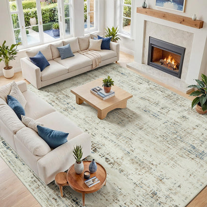 8x10 Washable Area Rug for Living Room Bedroom: Non-Slip Modern White Gray