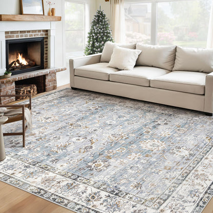 XLUEZ Area Rug 8x10 Living Room Rug, Machine Washable Vintage Distressed Medallion Rug Non-Slip Soft Low Pile Large Indoor Rugs for Bedroom Dining Room Office Children's Room (Beige,8'x10')