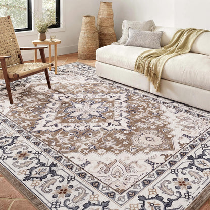 Lofus 8x10 Area Rugs for Living Room Bedroom, Soft Boho Carpet Floral Brown