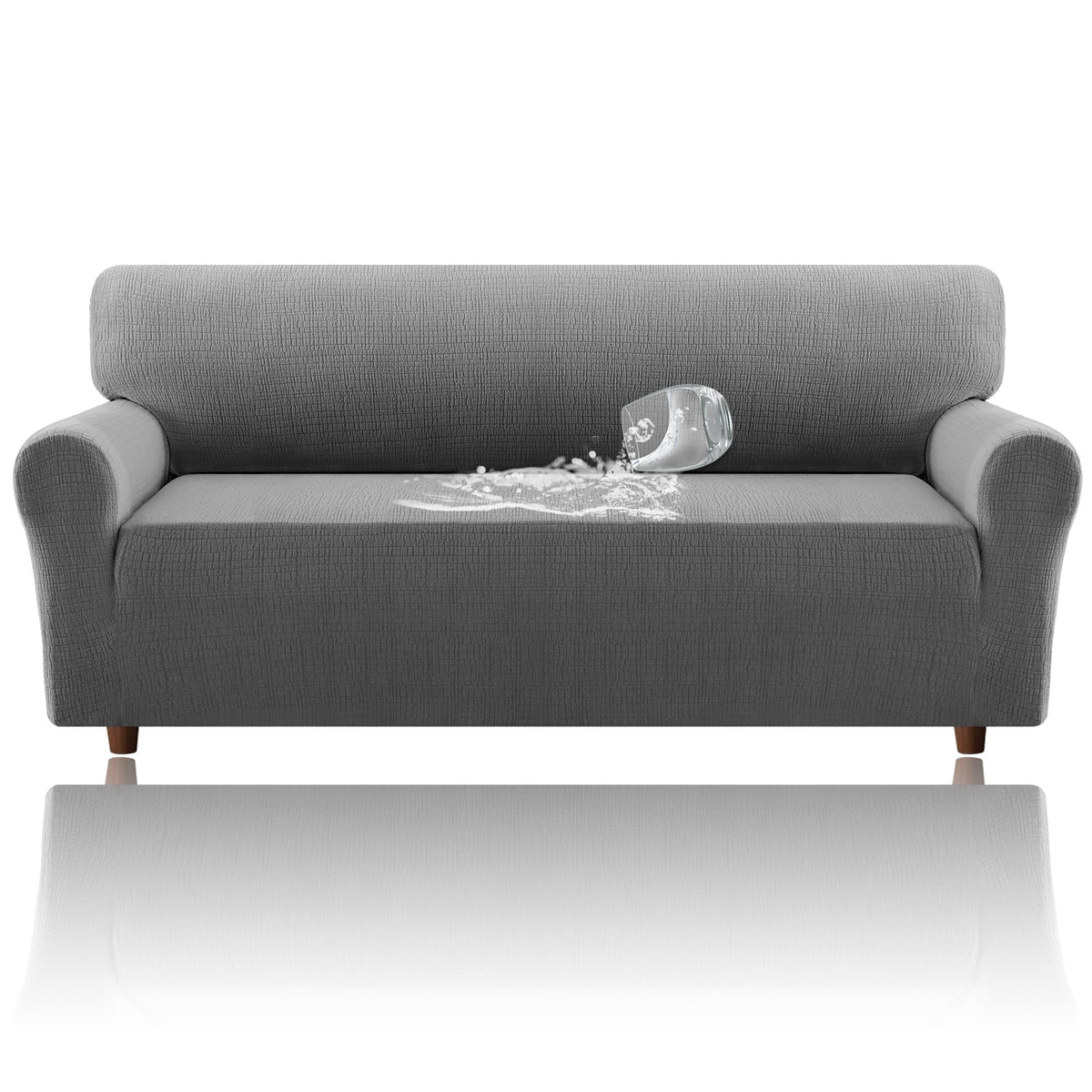 H.VERSAILTEX Jacquard Sofa Slipcover with Waterproof Seat Furniture Protector 1 Piece Stretch Sofa Covers with Elastic Bottom for Kids, Pets, Dog(Sofa L, Ivory)