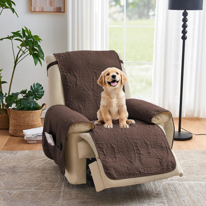 Quilted Sofa Slipcovers with Pockets, Anti-Slip Medallion Designed Couch Covers for 3 Cushion Sofa, Couch Cover for Dogs Cats Water-Repellent Machine Washable (Large Sofa 68", Ivory White)
