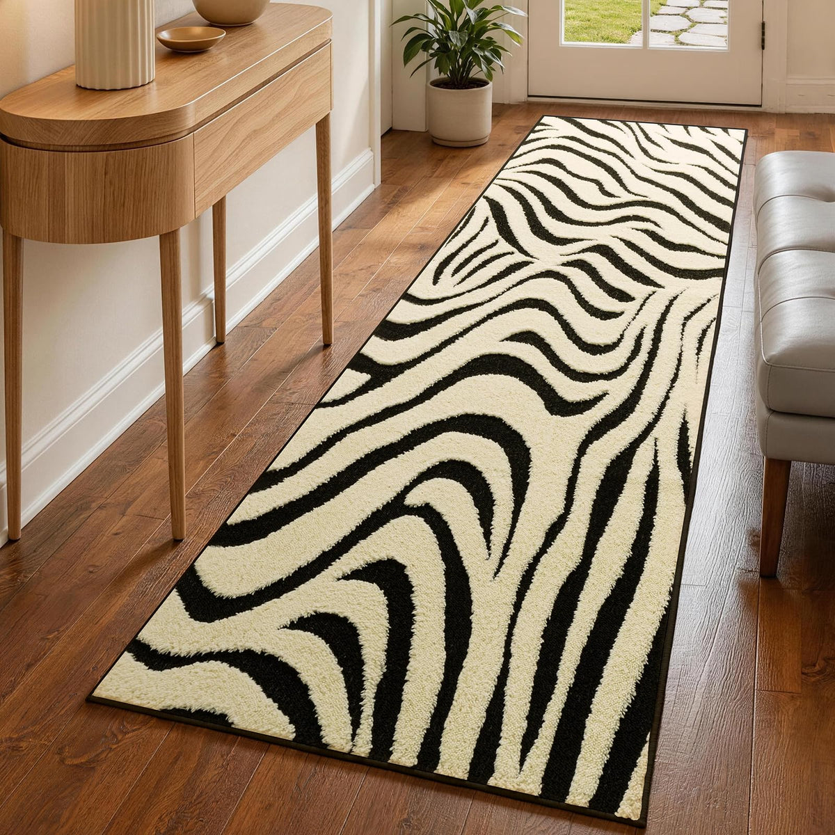 YIHOUSE 5×7 Ft Area Rugs for Living Room: Modern Washable Rug - Abstract Black and Cream White Rug for Bedroom Dining Room Office Playroom Nursery Home Decor - Nonslip Non-Shedding Striped Rugs