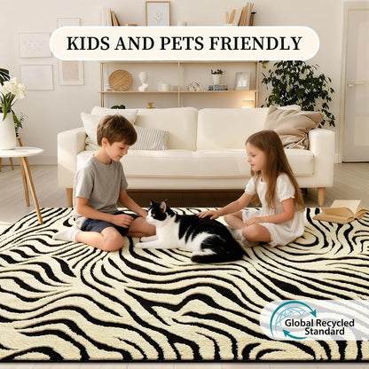 YIHOUSE 5×7 Ft Area Rugs for Living Room: Modern Washable Rug - Abstract Black and Cream White Rug for Bedroom Dining Room Office Playroom Nursery Home Decor - Nonslip Non-Shedding Striped Rugs
