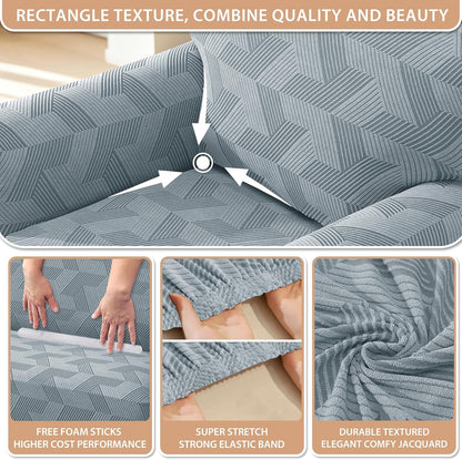 ZNSAYOTX Stretch Couch Covers for 3 Cushion Couch, 1-Piece Sofa Cover Slipcover Pet Friendly, Furniture Protector with Elastic Bottom for Dogs Geometrical Jacquard Fabric (Large, Light Grey)